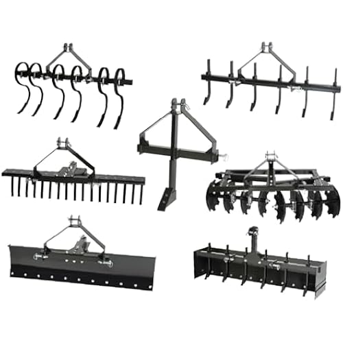 Impact IMPLEMENTS® 7 Piece Cat-0 Implement Package for Lawn/Garden Tractors. Includes Box Scraper, Rake, Plow, Blade, Cultivator, Scarifer, and Middle Buster for Garden, Farm and Landscape Needs.