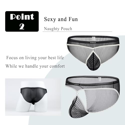 Mens Mesh Underwear Sexy See Through Briefs Sheer Cheeky Pouch Silk Breathable Pack Fishnet lingerie Stripe Panties3