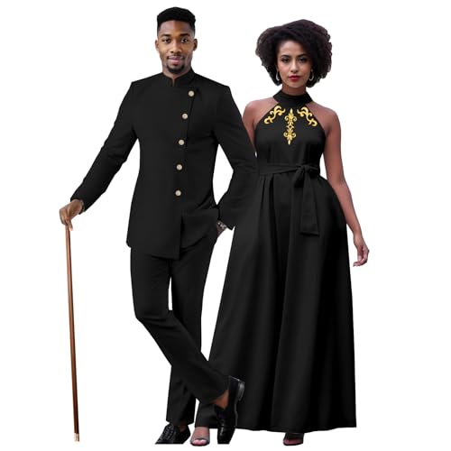Match Clothes for Couple Men`s Blazer and Pants Set Women`s Match Color Midi Dress