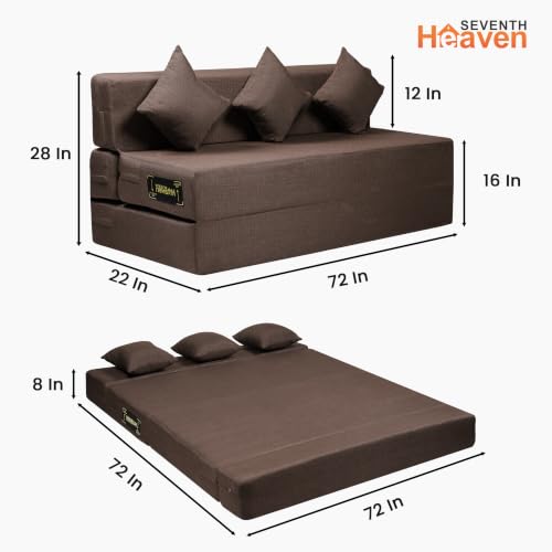 Image of Seventh Heaven Rejioce 4 Seater 6 * 6 Jute Fabric Washable Cover Sofa Cum Bed with 3 Cushions 4 Seater Double Foam Fold Out Sofa Cum Bed (Finish Color - Brown Delivery Condition - Pre-Assembled)