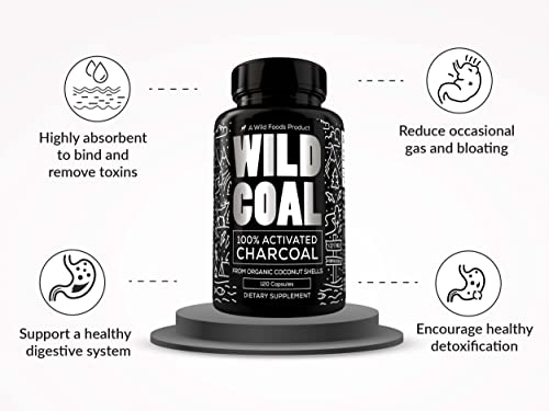 Wild Foods Activated Charcoal Capsules | 100% Organic Coconut Shells Active Tablets For Bloating Relief & Hangover Prevention | Lab Tested & Non-Gmo Detox Pills | Made In Usa (120 Capsules) #TOP7