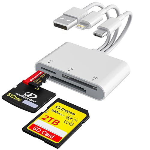 XD Card Reader, SD Card Reader for iPhone, 3-in-1 SD/TF/XD Card Adapter with Lightning/USB-C/USB-A for iPhone 16/15/14/13, iPad, PC, Android - Olympus xd Picture Card Reader Compatible, exFAT Support