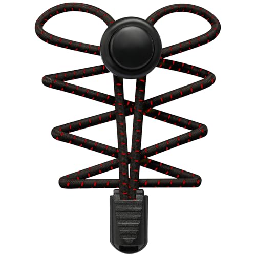 Stepace Cordones Elasticos, 2 Pares Cordones Elasticos Zapatillas Deporte, Cordones Zapatos Ajustables sin Atar para Adultos y niños Negro Rojo