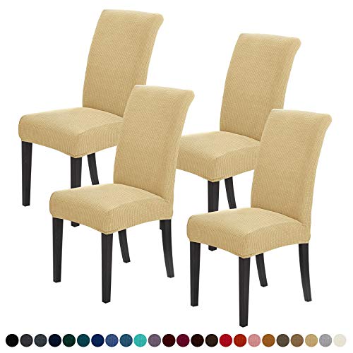 Joccun Chair Covers for Dining Room Set of 4,Dining Chair Slipcovers Stretch Dining Room Chair Covers Seat Protector,Washable Parsons Chair Cover for Home,Hotel(Parmesan,4 Pack)