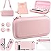 OLDZHU Étui de Transport Rose pour Nintendo Switch - 10 en 1 Accessoires Pack Roses avec Couverture de Protection Dure,Protecteur d'écran en Verre,Support réglable,Capuchons de poignée de Pouce