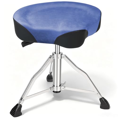 Kmise Drum Throne Hydraulic Drum Stool Height Ajustable Drumming Seat Heavy Duty Velvet Chair Motorcycle Saddle Throne Padded for Drummer Adult Men Blue GD01