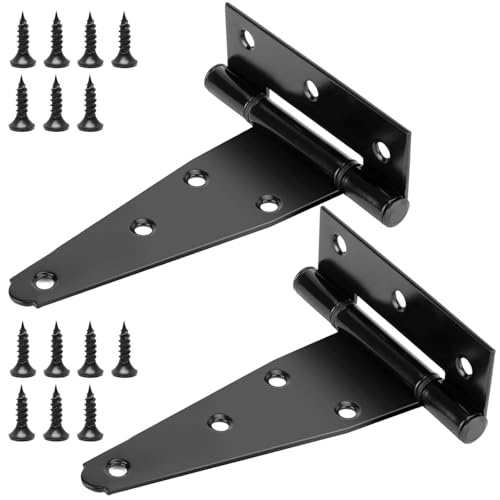 Wopanxye Black Gate Hinges for Shed Doors, 6 inch (150 mm) 2 Pack Outdoor Door T-Hinges with Screws, 270 Angle Rotation Rustproof, for Barn Doors, Wood Fences, Garden Gates