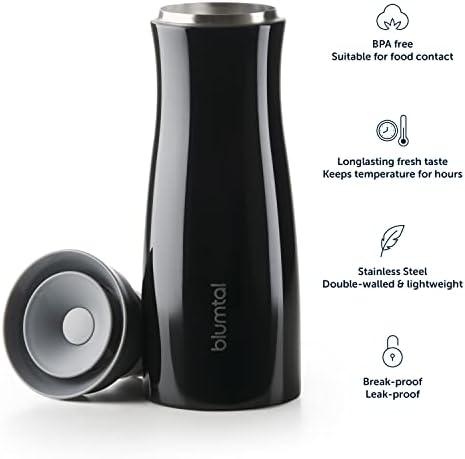 Blumtal Travel Mug London 380ml - Stainless Steel Thermal Coffee Cup, Insulated Coffee Cup for Hot and Cold Drinks, with Leak Proof Lid and Quick Press Closure for One-Hand Use, Black