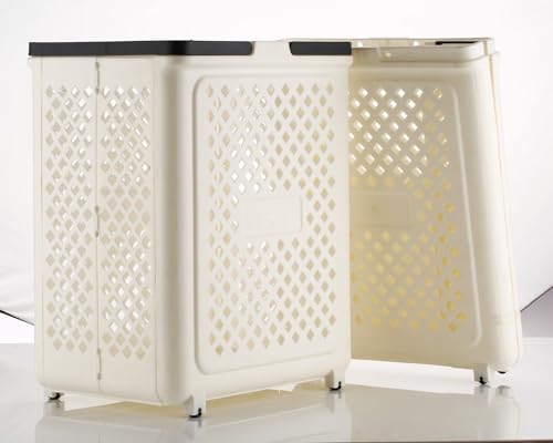Image of Plastic Foldable Laundry Basket with Wheels 45L | Small Size | Collapsible Laundry Hamper & Toy Storage Basket 46 X 36 X 28CM | Laundry & Home Organization