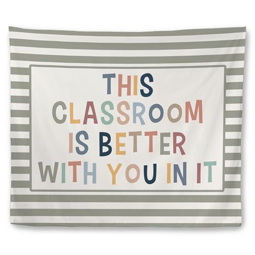 Mcehtle Boho Classroom Tapestry This Classroom Is Better with You in it Wall Tapestries Boho Nursery Neutral Striped Wall Hanging Decor for Kids Toddler Room Bedroom Playroom 50x60 Inch