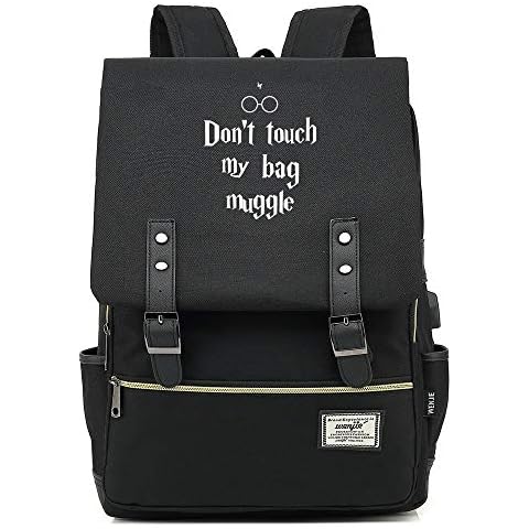 NYLY Harry Potter Backpack, Don't Touch My Bag Muggle, Casual Fashion Laptop School Bag Unisex L Black Cover