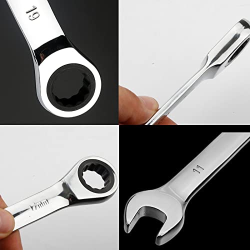 Leliafleury 11 mm Ratchet Spanner Fixed Head, Chrome Vanadium Steel Metric Ratchet Spanner, 72-Tooth - Image 2