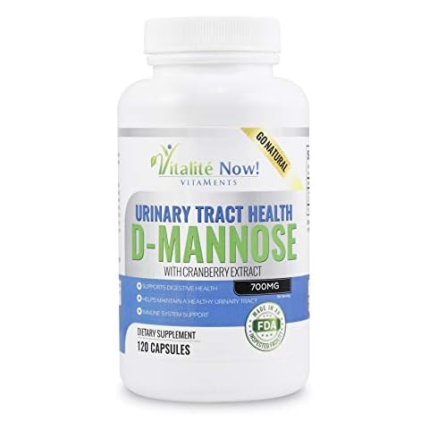 High Strength Pure D-Mannose with Cranberry Extract for Natural Urinary Tract Infections and UTI Support - Digestive Health - Immune System Support - 700mg - Non-GMO - 120 Pills Cover