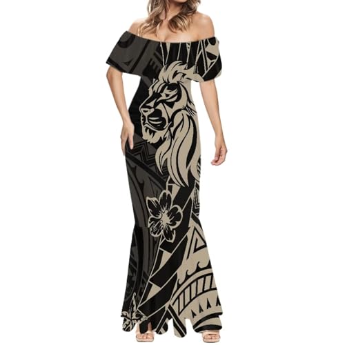 Image of Polynesian for Women S-7XL Off Shoulder Maxi Dress Hawaiian Summer Dresses