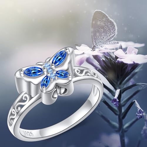 Bague cendres argent 925 et zircone souvenir papillon - 5