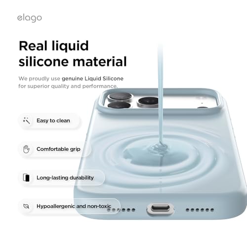 Image of elago for iPhone 17 Pro Max Case, Premium Magnetic Silicone Case, Compatible with MagSafe, Liquid Silicone Material, Protective Cover, Shockproof, Slim Phone, 6.9 inch (Sky Blue)