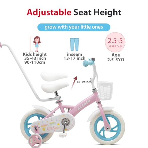 Image of ACEGER 12 inch Kids Balance Bike with Basket, Toddler Bicycle for Early Learning Leg Strength and Steady Balancing, Durable Frame&Tool-Free Adjustable Seat, Gift Bike for 2-5 Kids, No Brake