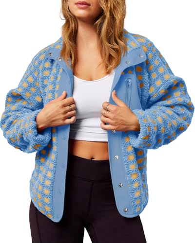 Tankaneo Women Fleece Sherpa Jacket Fuzzy Checkered Button Down Winter Coat - image 1