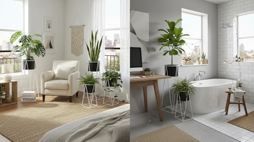 Image of Planters for Indoor Planters Indoor Plant Stands with Pots (Black /Silver (Tall Stands) Set of 2)