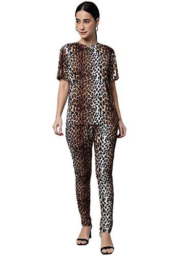 Image of RABBY Women Printed Track Suit Top Trackpant Co-ord Set Regular Fit Night Suit Notched Top and Pants Set For Ladies Travelling, Jogging, Running, Sports