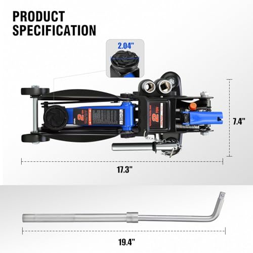 Image of DNA Motoring Floor Jack with Socket and Lock, Low Profile Hydraulic Trolley Jack for Cars Lift, 2 Ton (4000 lbs) Capacity, Lifting Range 5.12 inch-13 inch, Blue, TOOLS-00677-BL