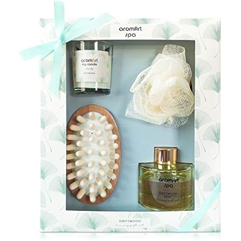Spa Gift Set/Scent of Driftwood from Adriatic Sea/Including Soy Candle, Reed Diffuser, Massaging Comb, Bath Loofa/Gift for Women, Mother and Holidays Cover