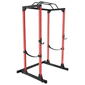 Synergee Power Rack with Pull Up Bar, Safety Straps and J-Cups. Free Standing Steel Workout Rig Squat Cage, Bench Press…