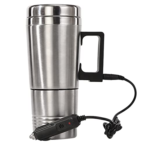 Tyenaza Taza Calefactora para Coche, 24V 300ML Taza de Viaje Calefactable de Acero Inoxidable, Taza de Botella de Calefacción Eléctrica Portátil, con Encendedor, para Viajes al Aire Libre a Casa
