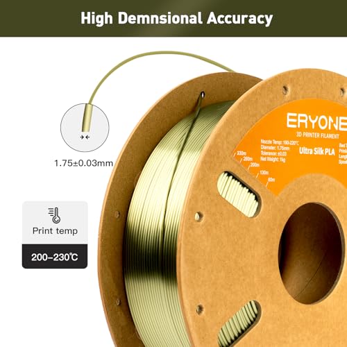 Image of ERYONE Silk Filament PLA+ 1.75mm Upgraded Shiny 3D Printer Filament, Gloss Finish, Fit Most FDM Printer Stable Printing,1kg (2.2LBS) /Spool, Bronze