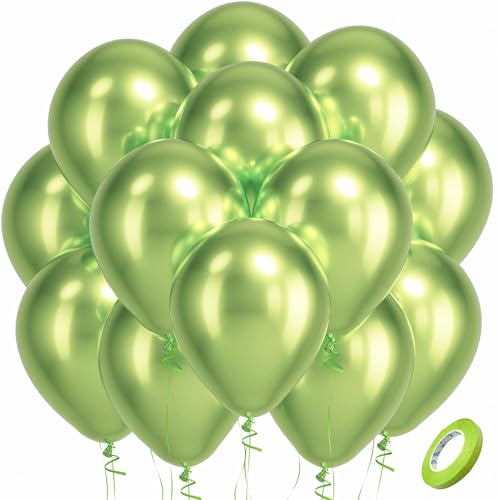 Image of Bezente Metallic Green Balloons Latex Party Balloons - 100 Pack 12 inch Round Helium Metallic Apple Lime Green Balloons for Summer Wedding Engagement Bridal Shower Birthday Party Decorations