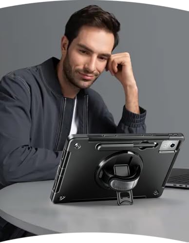 Image of Junfire Protective Case for Lenovo Idea Tab Pro 12.7 inch 2025,Black | Shockproof, Hand Strap, 360Rotating Stand, Pencil Holder, Carrying Shoulder Strap, Hard Shell