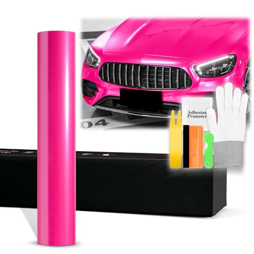 Film PET super brillant anti-bulle rouge rose pour auto 50cm