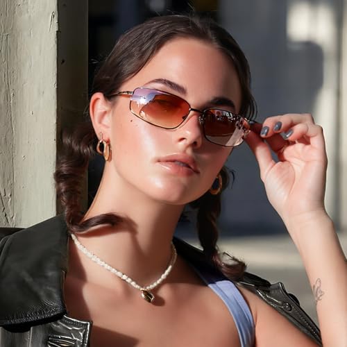 willochra Retro Small Rectangle Metal Frame Women Sunglasses Fashion Blue Pink Lens Shades UV400 Men Punk Sun Glasses F284