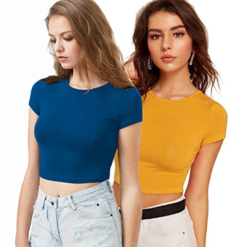 Image of Lime Women's Basic Short Sleeve Round Neck Crop Top