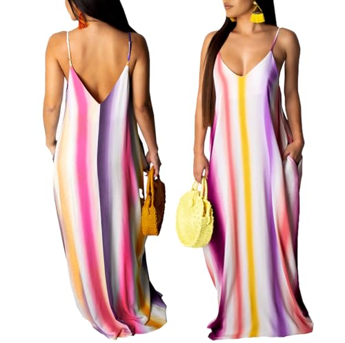 Image of Summer Maxi Dress for Women 2026 Plus Size Sundresses Casual Sexy Floral Sleeveless Beach Long Dress with Pockets