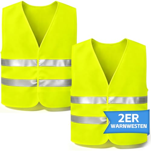 Helixor Warnwesten Auto Warnweste 2er - Reflektierende Weste Leuchtweste Erwachsene, Gelb Sicherheitsweste Auto Zubehör, Warnweste für Pannenhilfe Autofahrern Arbeitskräften