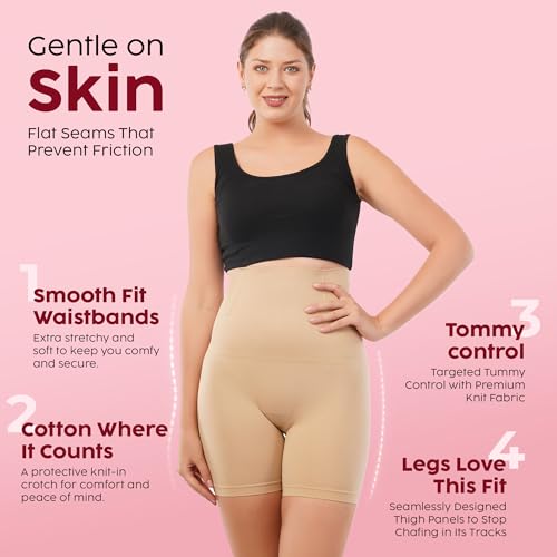 Image of Women's Tummy Tucker Shapewear Shorts | High Waist Slim Fit Body Shaper for Women | Under Dress Anti Rolling Seamless Thigh Shaping Panty