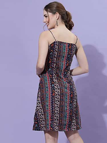 Image of OOMPH! Women A-Line Floral Mini Dress Western, Off Shoulder, Slip On