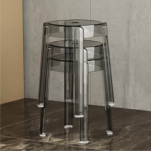 Image of The Artment your artistic apartment Smoke Grey Color CrystalNest Transparent Acrylic Stackable Round Accent Stool, Modern Side for Living Room, Bedroom and Home & Office (Set of 3)