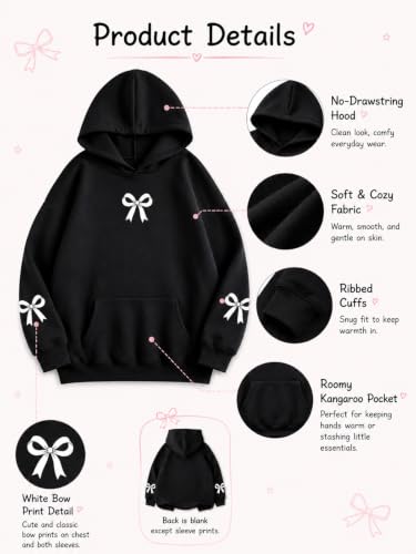 QIXYN Girls hoodies Bow Graphic Long Sleeve Hooded Sweatshirt Pullover Tops - image 6