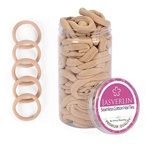 JASVERLIN 100pcs Light Blonde Hair Ties Ponytail Holders, Seamless Cotton Fabric Hairties No Damage Hair Bands