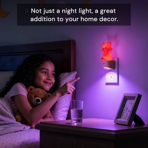 Image of L LOHAS LED Night Light for Kids,Kids Night Light,Dusk to Dawn Sensor | 3D Cute Brown Fox Night Lights,RGB+Soft White 3000K,Birthday Gift Nightlight for Kids, Room Decor 2 Pack