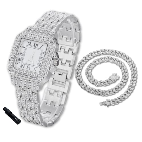 Montre avec diamants Halukakah plaqué or 18 carats pour un style iced out premium