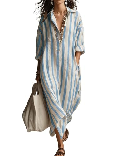 Robe chemise rayée bohème idéale pour vos journées de plage en lin