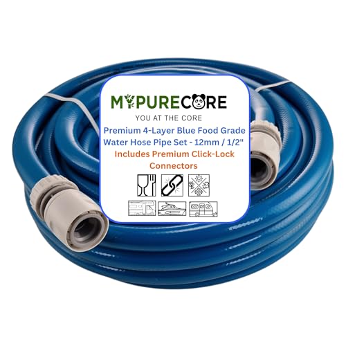 MYPURECORE Blue 12mm 1/2 Cold Water Hose Pipe Premium Food Grade Drinking Water Hose with Connectors Flexible PVC Tubing for Caravan Motorhome Campervan Boat & Garden Non-Toxic & Safe (10m)