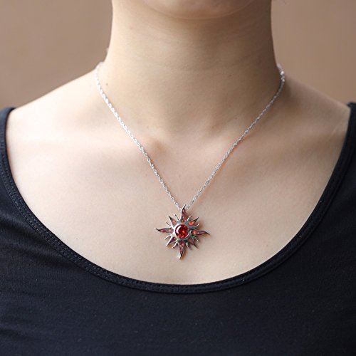 CiNily Created Orange Fire Opal Orange Garnet Rhodium Plated Women Jewelry Gemstone Pendant Necklace 1 1/4"3