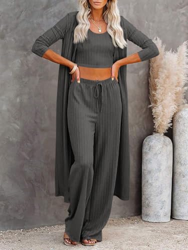 Image of Fessceruna Womens 3 Piece Lounge Pajamas Sets Cute Vacation Matching Set