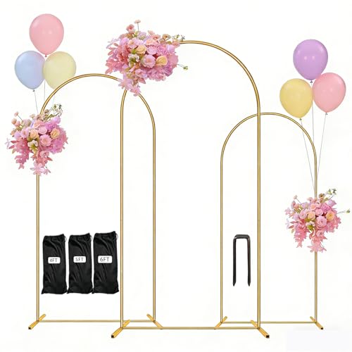 Fisaherfudo Balloon Arch Stand Arch Backdrop Stand Golden Metal