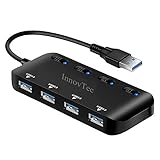 [Alimentation USB externe] 4 Ports Hub USB 3.0 aucune alimentation requise, le câble USB intégré est connecté à l'ordinateur et l'alimentation est fournie via la prise USB du PC.