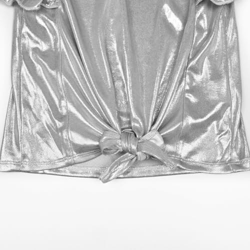 Image of Mirawise Girls Shirts Metallic Tops Clothes Tshirt Ruffle Short Sleeve Tee Size 6-14